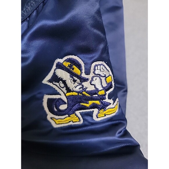 Vintage Starter Notre Dame Bomber Jacket Mens L Blue Satin Embroidered Irish 90s - Picture 6 of 14